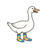 Cartoon duck with tie-dye shoes on a white background