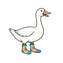 Cartoon duck with tie-dye shoes on a white background